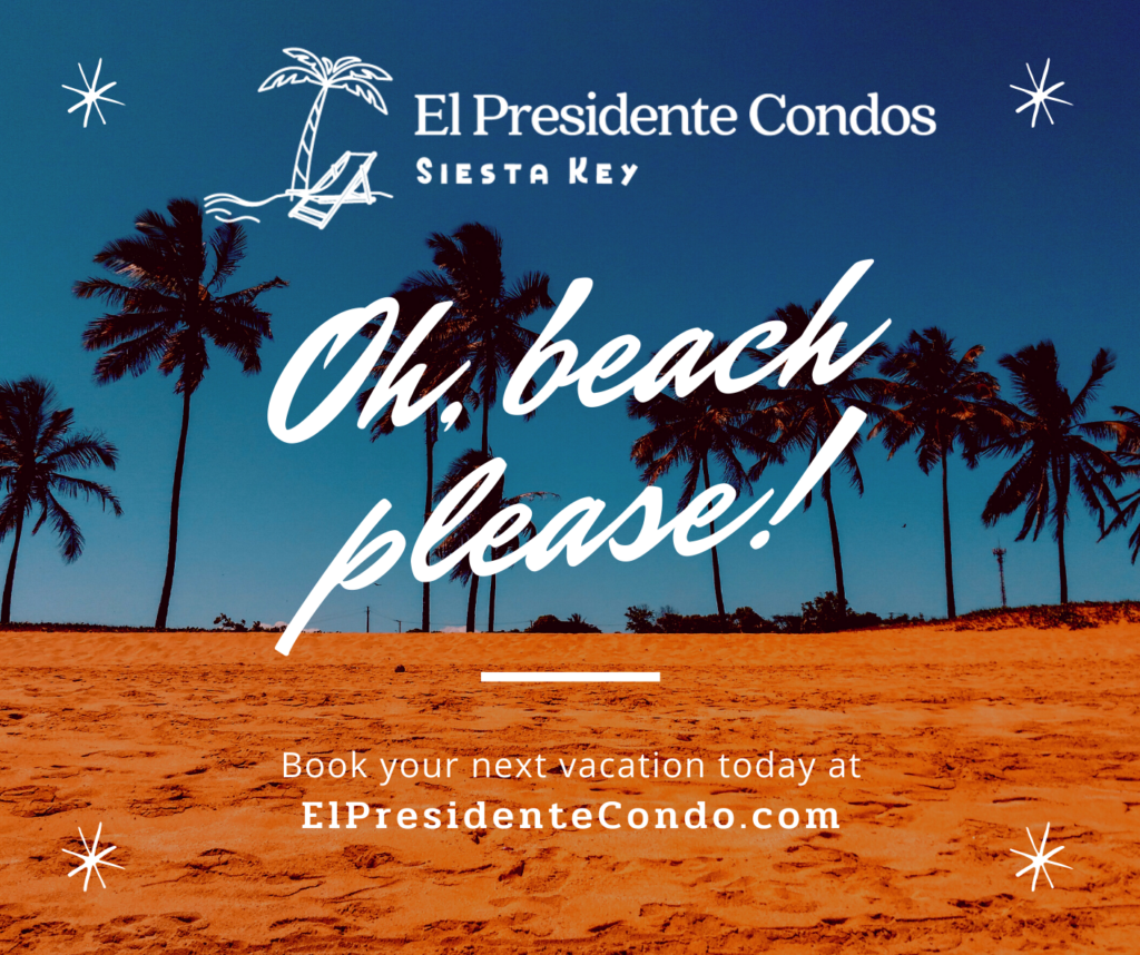 A beach with palm trees and the words " oh, beach please !"